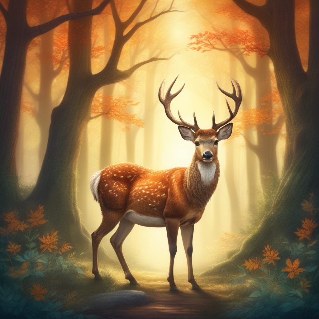 🌲精灵与鹿！治愈系森林插画，充满诗意的自然壁纸