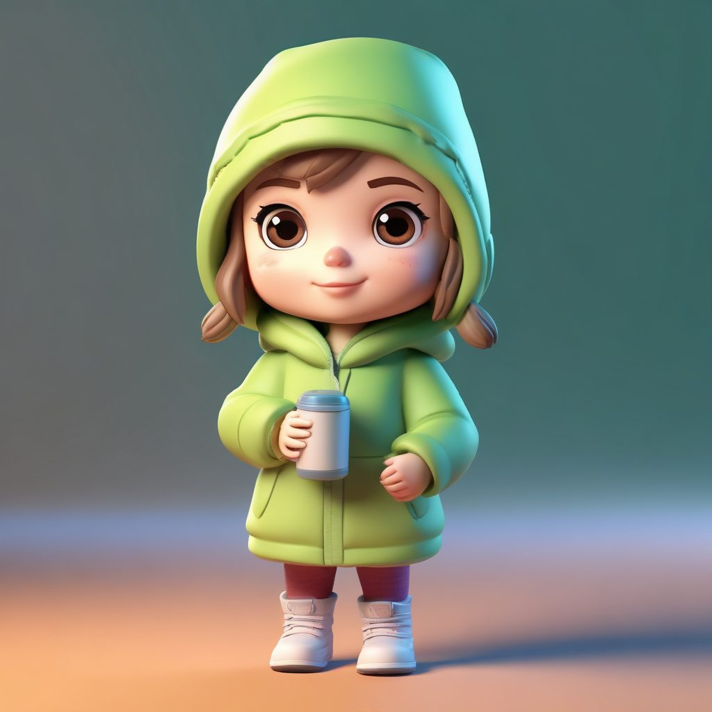 精致生活：Q版保温杯女孩，3D黏土风冬季全身肖像