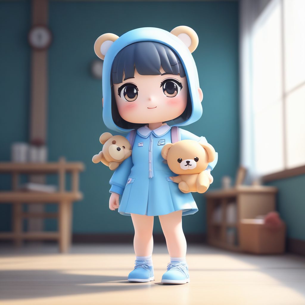 JK制服少女Q版盲盒！日系学院风高细节3D手办提示词