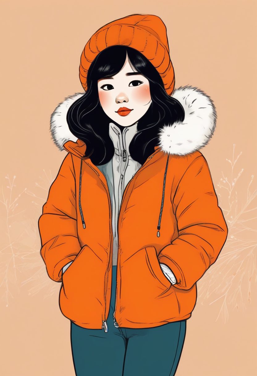 🧡橘子汽水色：极简线稿插画，活泼少女冬日甜系穿搭全身照