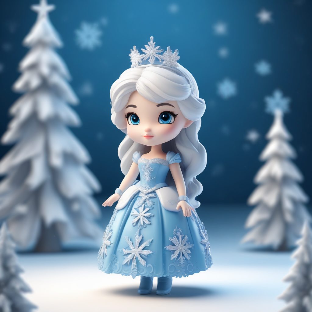 绝美冰雪公主风：Q版圣诞女孩8K高清盲盒插画提示词