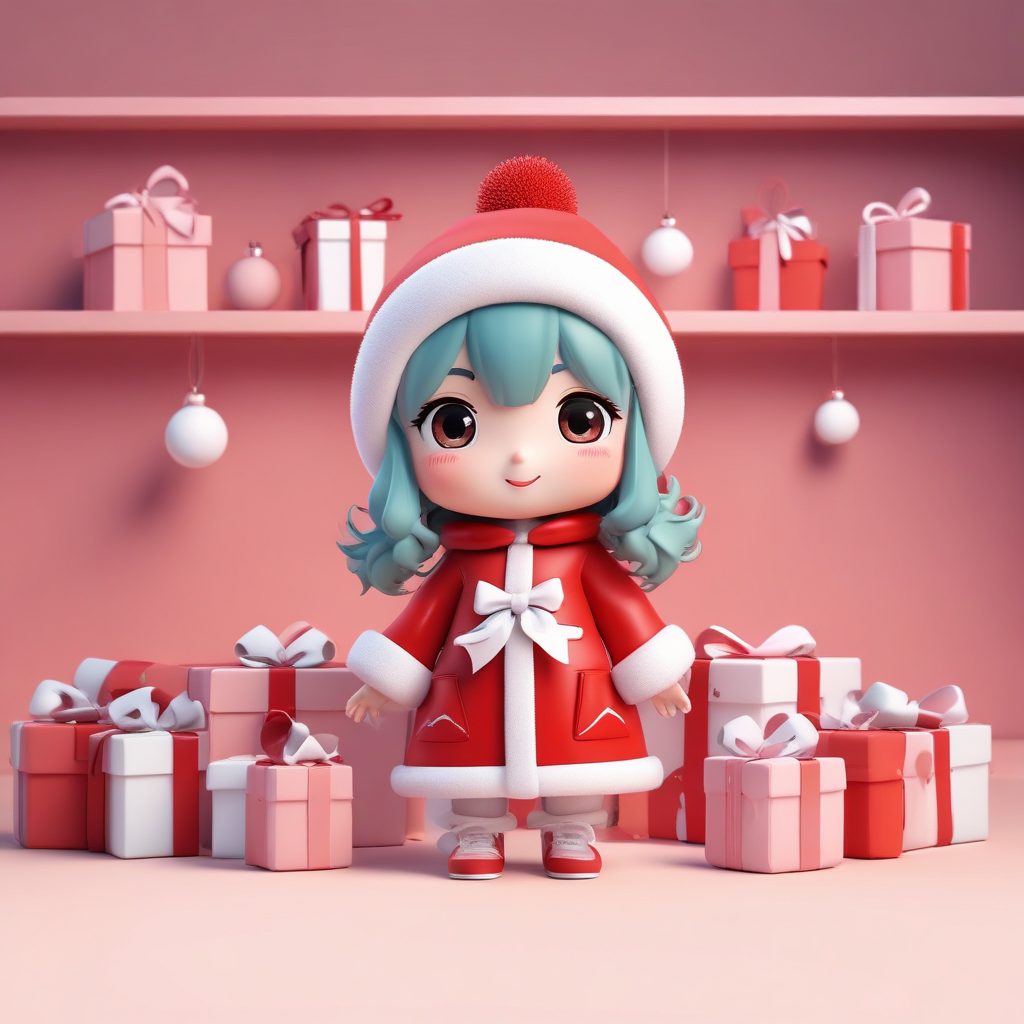 🔥绝美头像！圣诞红Q版女孩抱着礼物，全身盲盒手办提示词公开