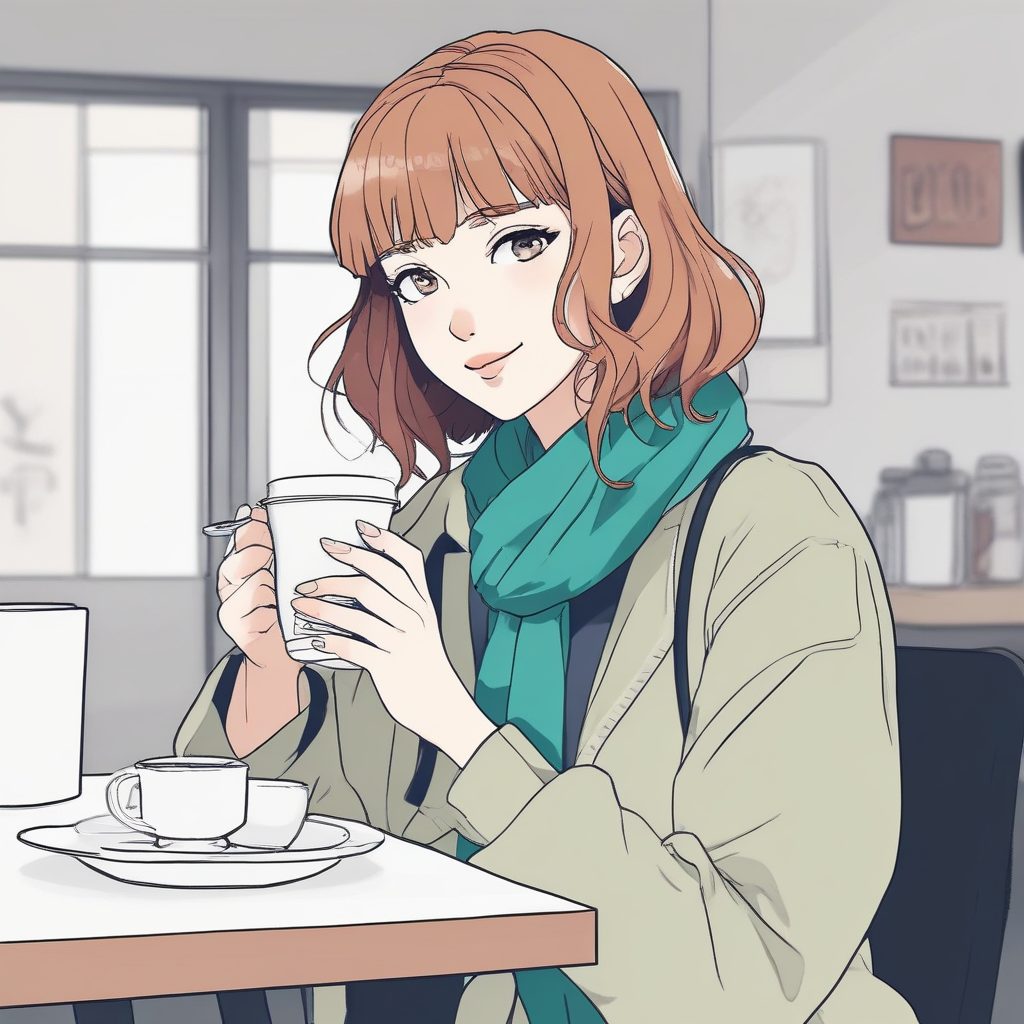 咖啡控少女头像:低饱和度马卡龙色与纯色背景的完美结合