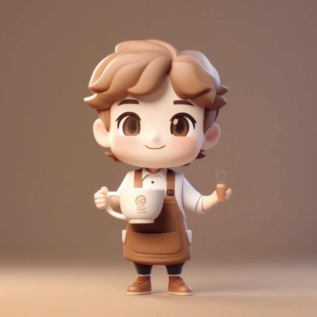 咖啡师Q版手办全身照：专业3D渲染建模提示词分享