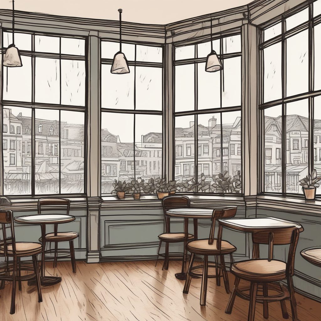 咖啡与雨天：极简手绘风咖啡馆插画，ins风桌面背景，氛围感拉满！