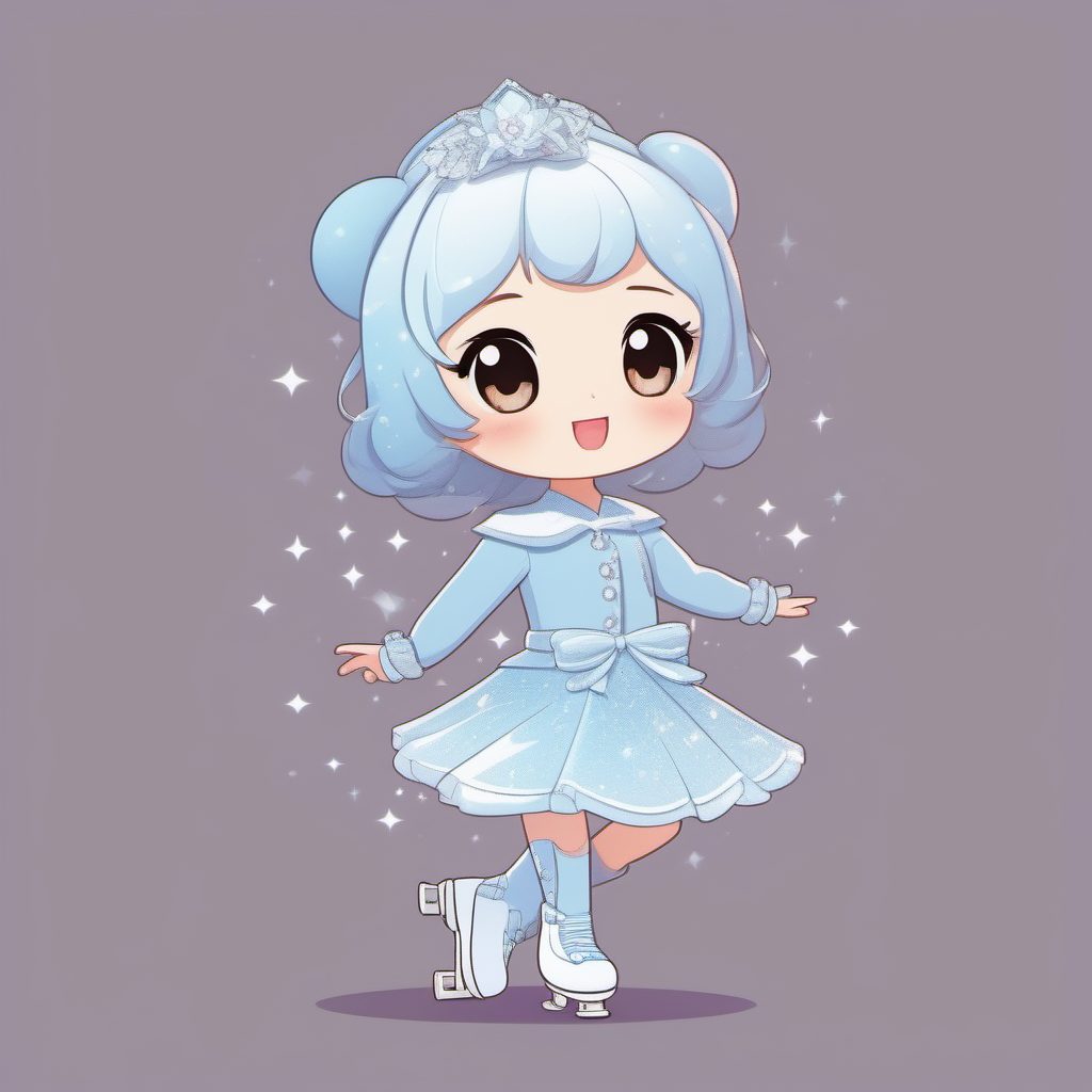 卡哇伊冰上舞者Chibi：动态姿势8K渲染的极简风AI绘画Prompt