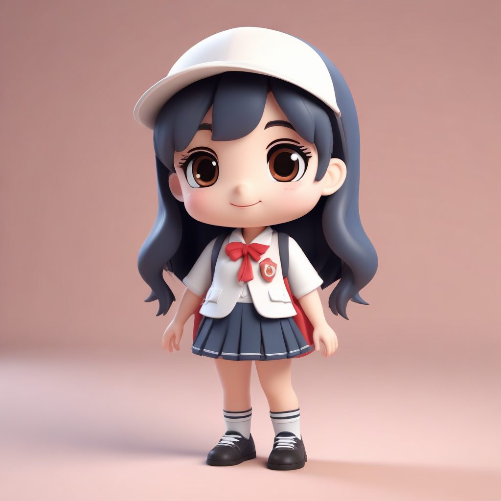 开学季Q版：背着书包，表情有点紧张的可爱学生妹