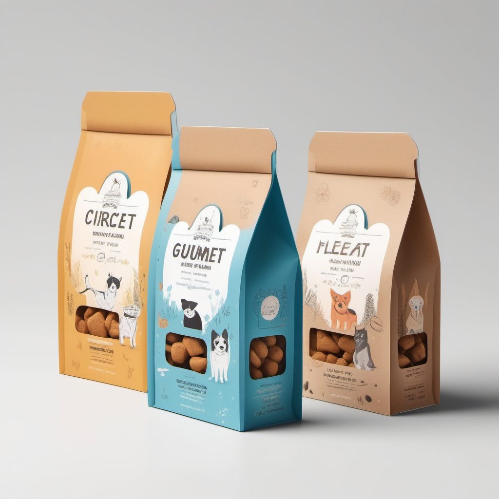可爱插画风:宠物零食环保牛皮纸袋包装3D效果图