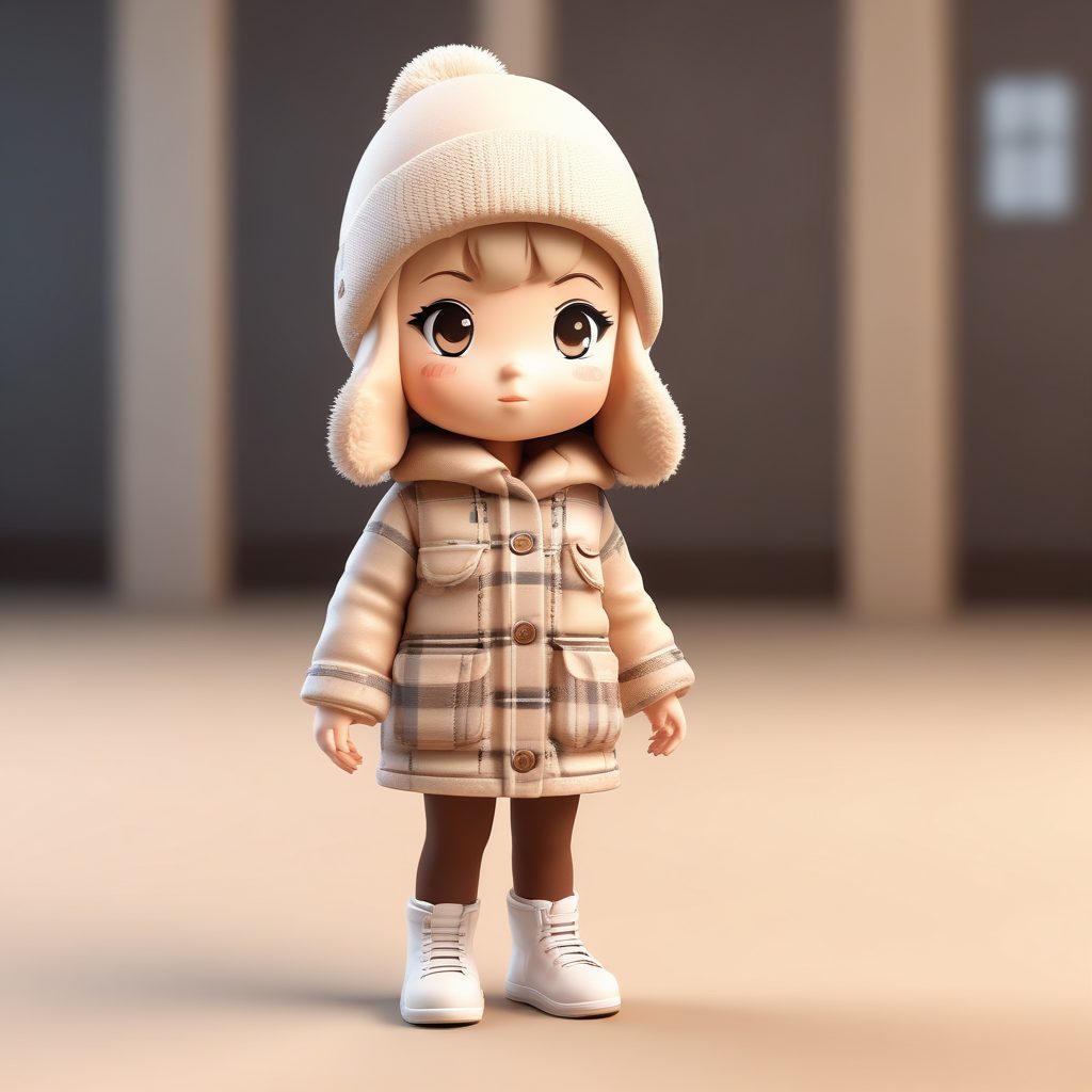 可爱风AI捏人：Q版时尚女孩穿搭，毛绒帽子元素，超萌黏土手办