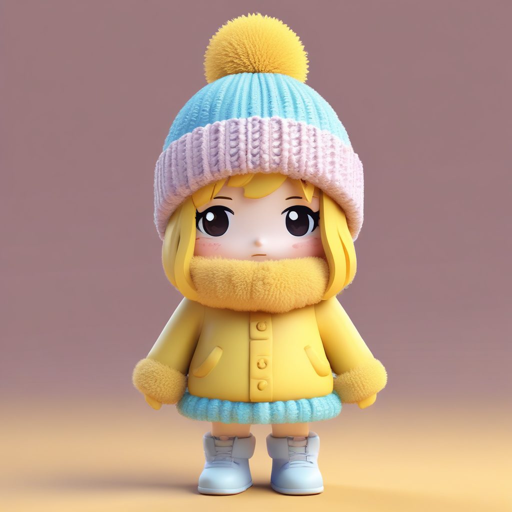 可爱Q版表情: 戴雪球绒球帽的生气女孩提示词