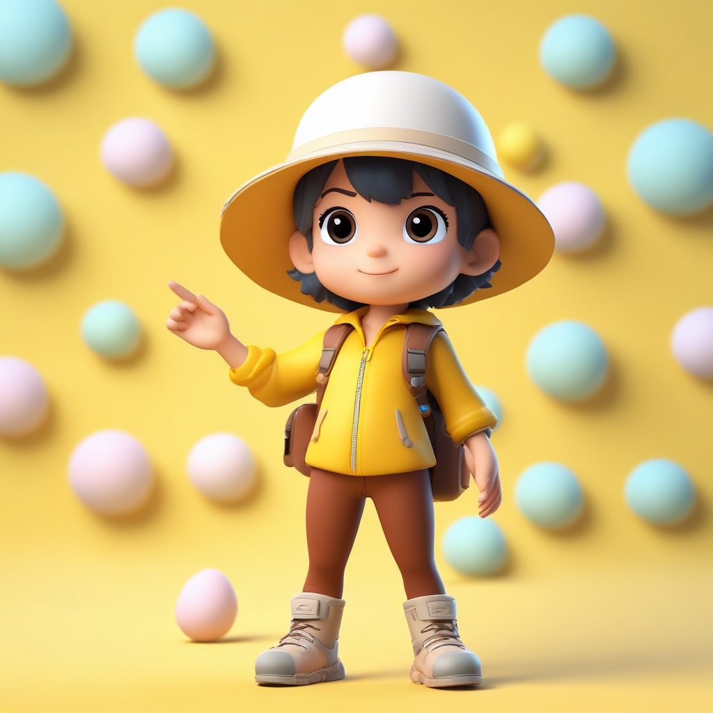 可爱探险家:戴探险帽的Q版人物“发现宝藏”表情渲染