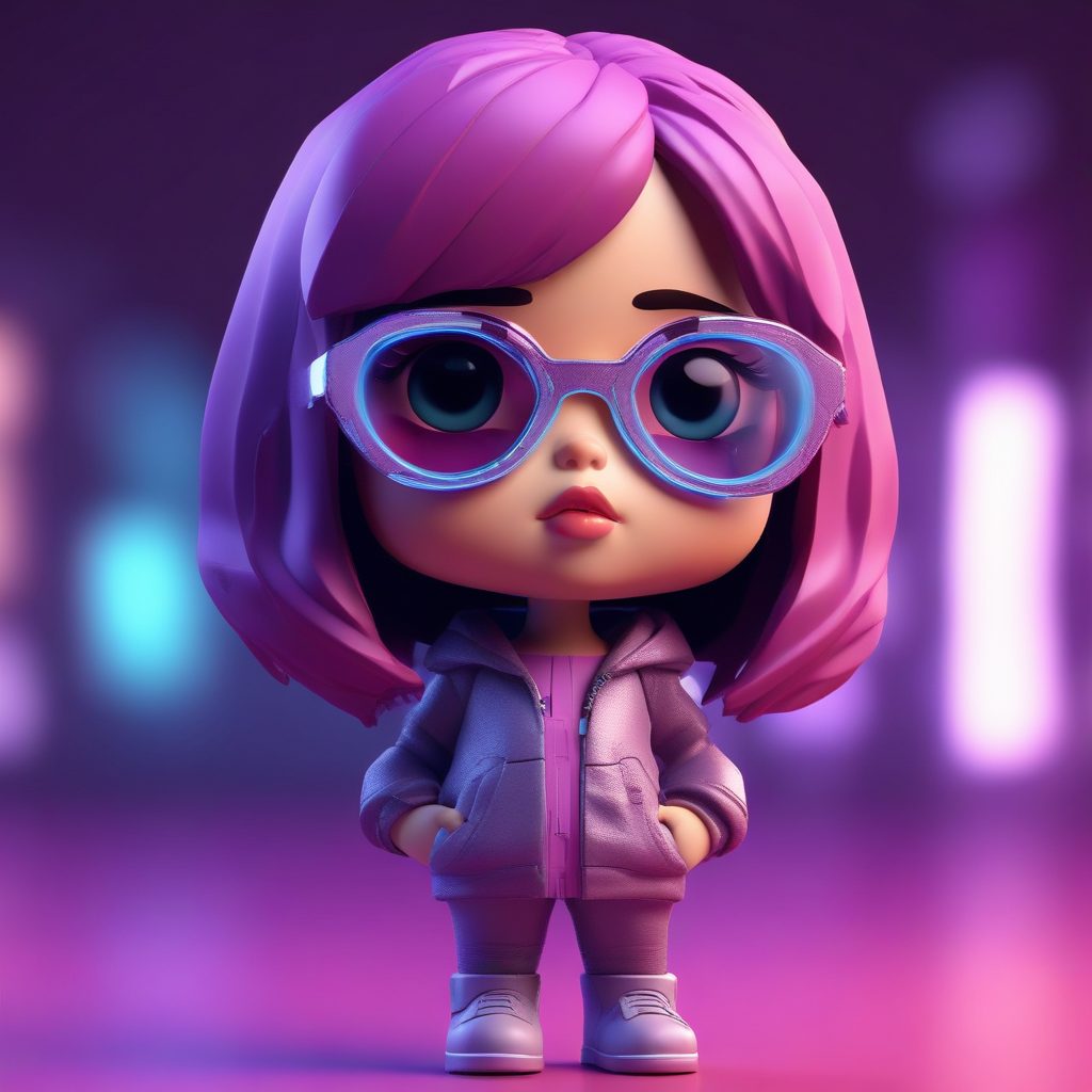 科幻潮酷:戴未来感眼镜的Q版女孩全身插画C4D解析