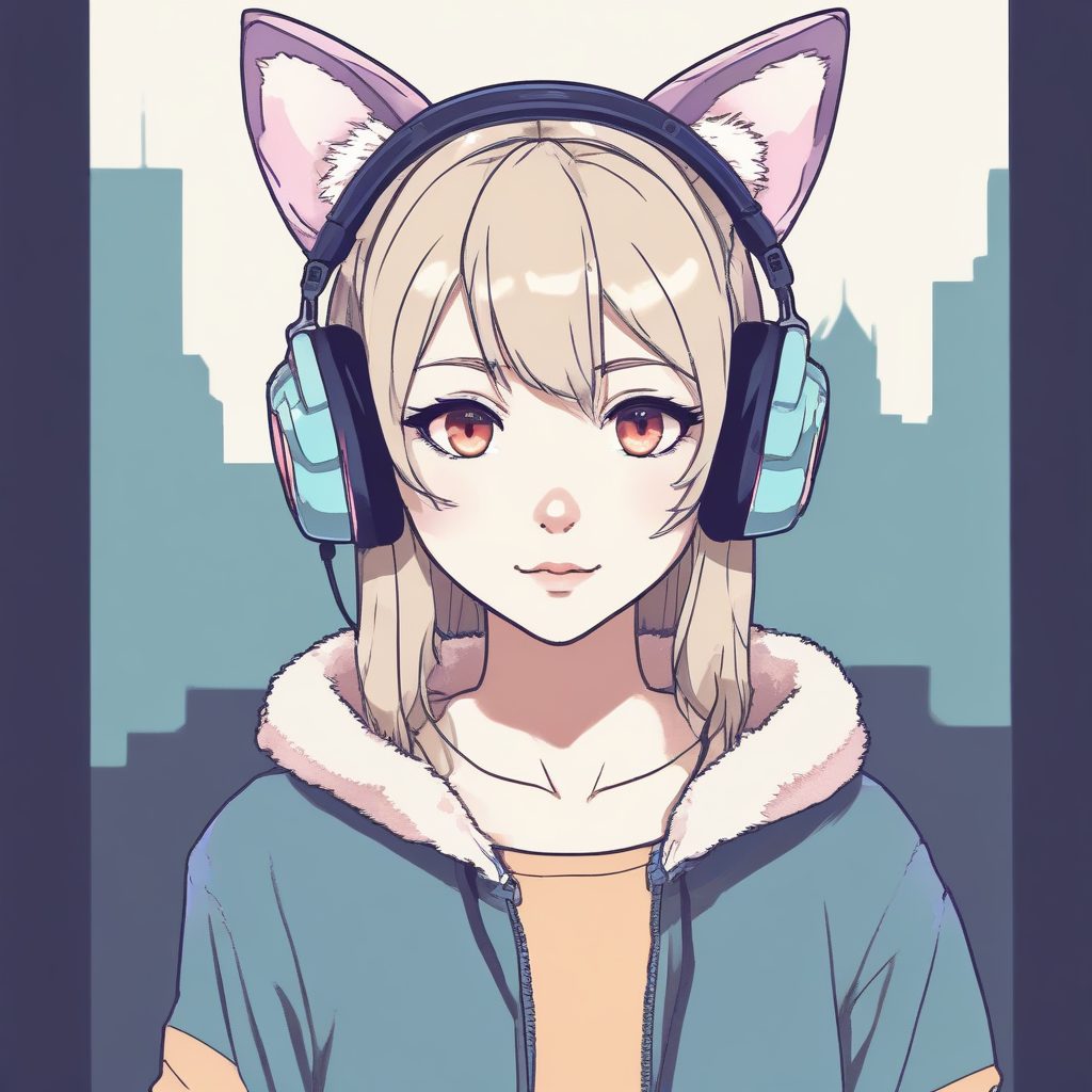 戴耳机🎧的二次元极简头像：猫耳/科技感纯色背景定制