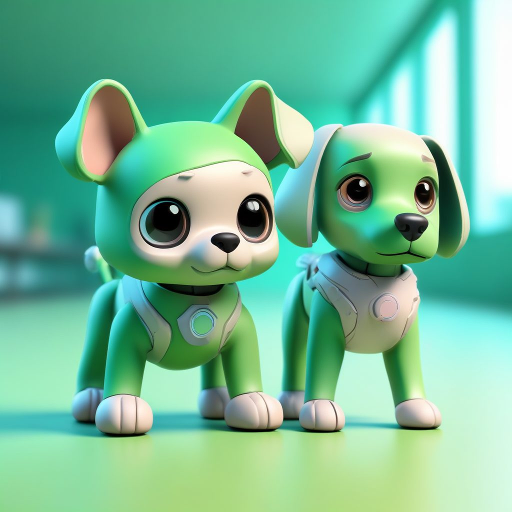 🐕 科技感萌宠：Q版高科技遛狗师，C4D黏土盲盒风，细节8K！