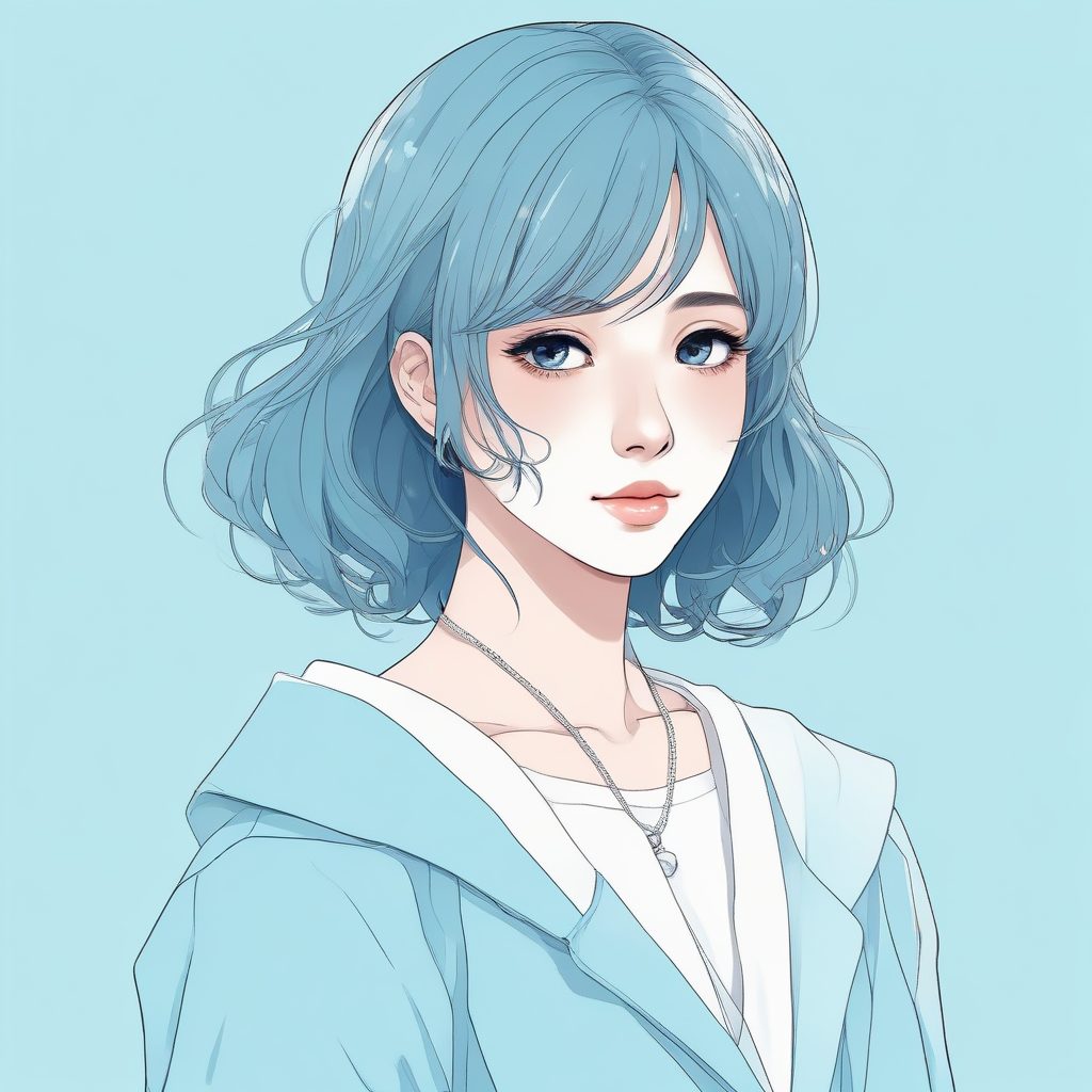 💫空灵感动漫头像！日系极简线条少女，淡蓝色系，纯净感天花板！