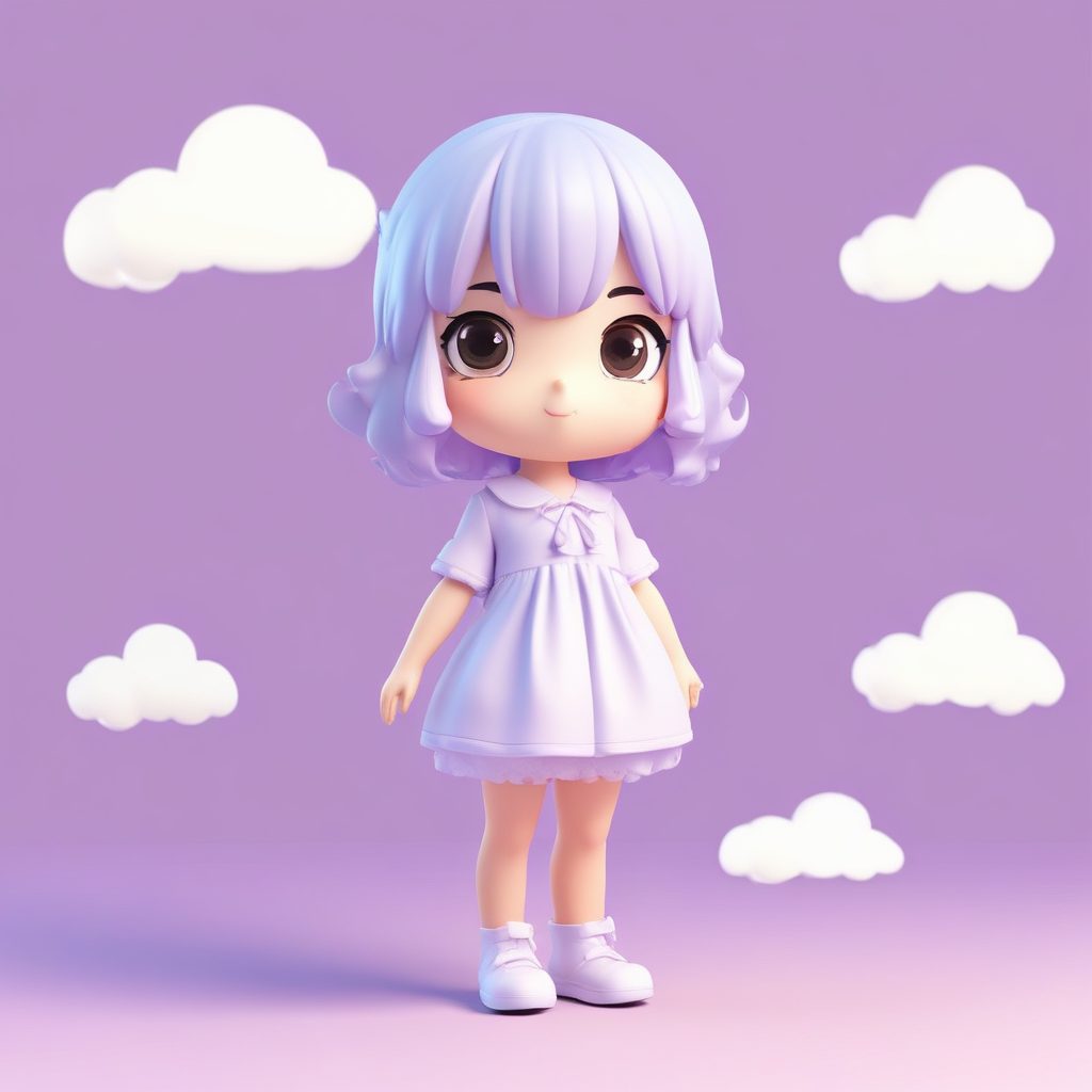 ☁️空灵治愈！云朵主题Q版少女，C4D渲染唯美光影壁纸！