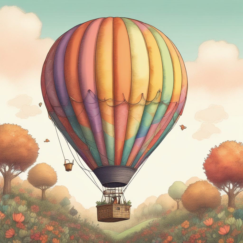🎈空中花园！异想天开的热气球之旅，蜡笔暖色调插画！