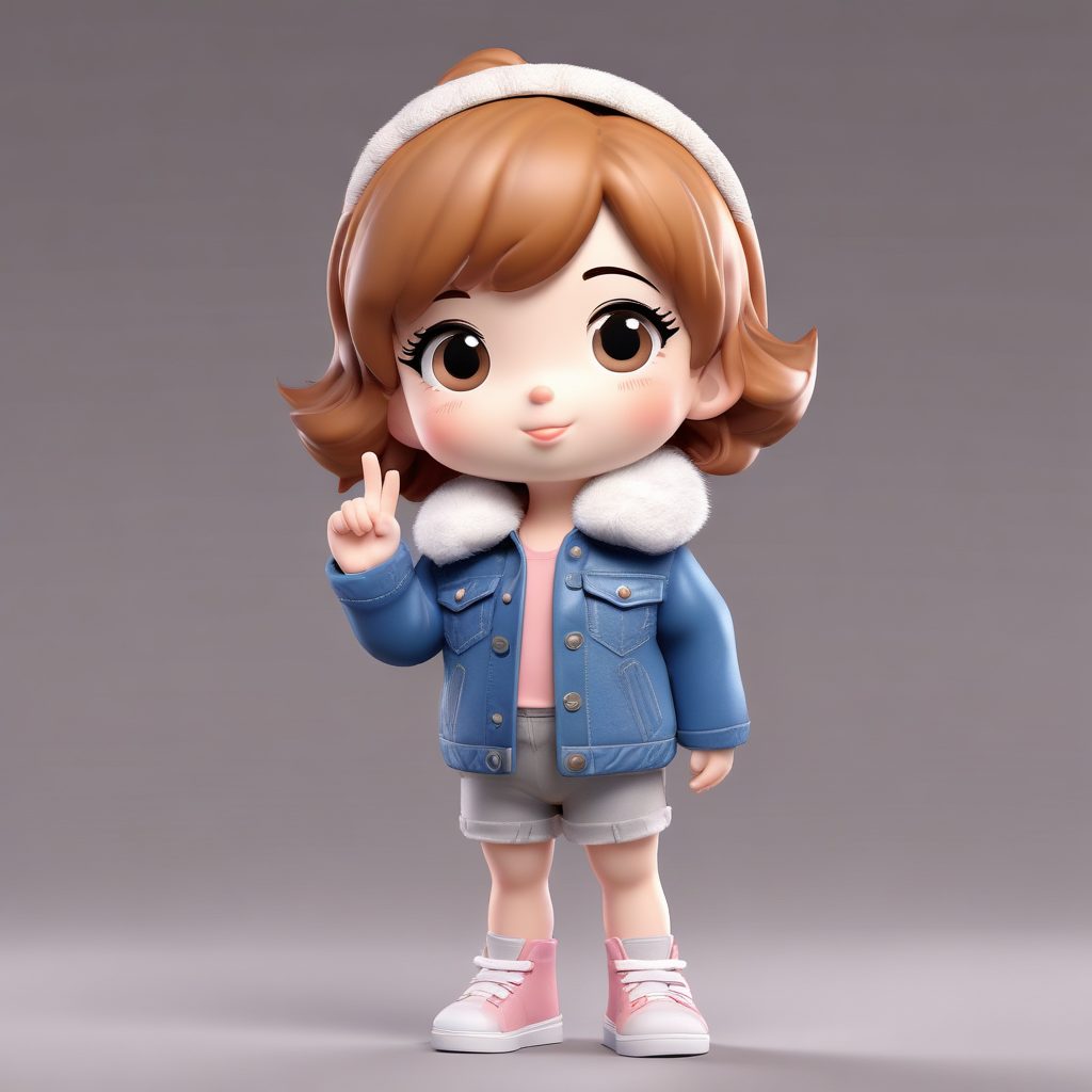 酷感十足！牛仔夹克Q版少女的自信比耶动作C4D渲染