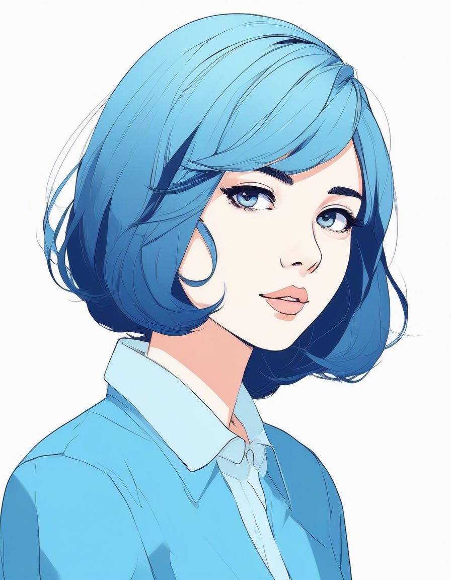 👩🎤酷飒短发少女头像公式!日系极简线条+低饱和雾霾蓝