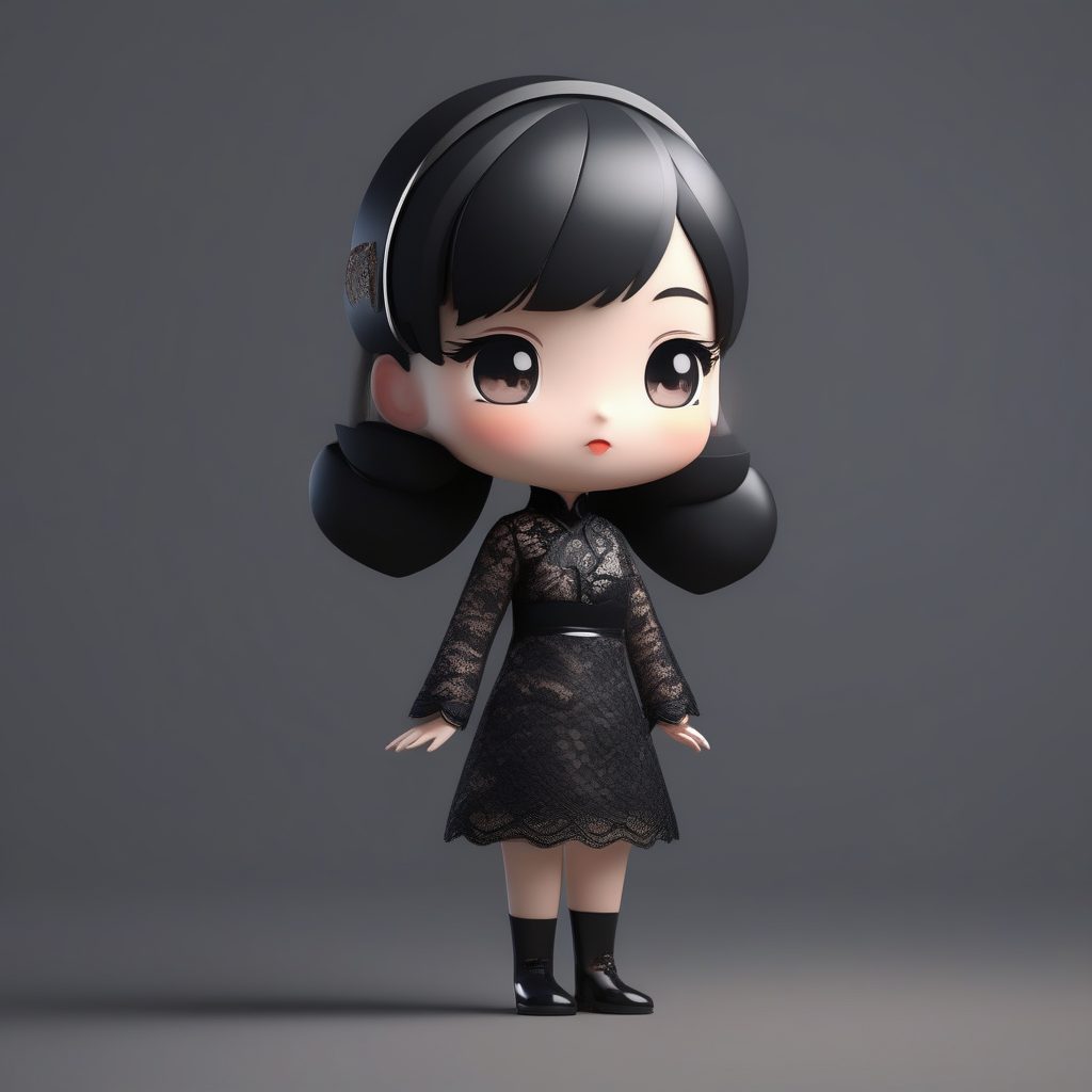 酷飒黑金！AI生成现代感旗袍少女Q版手办，极简背景突出主体