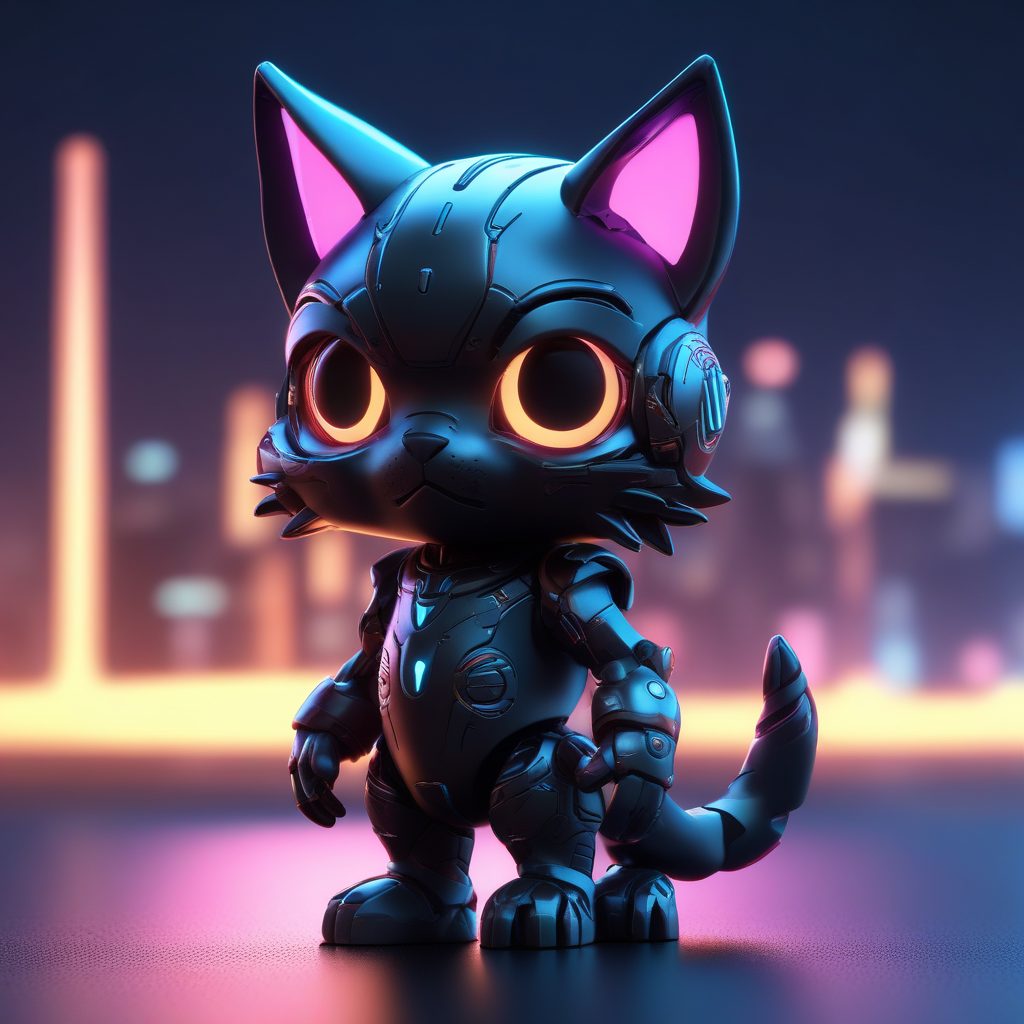 酷飒Q版：赛博朋克机械猫，3D黏土风，C4D建模头像，个性十足！
