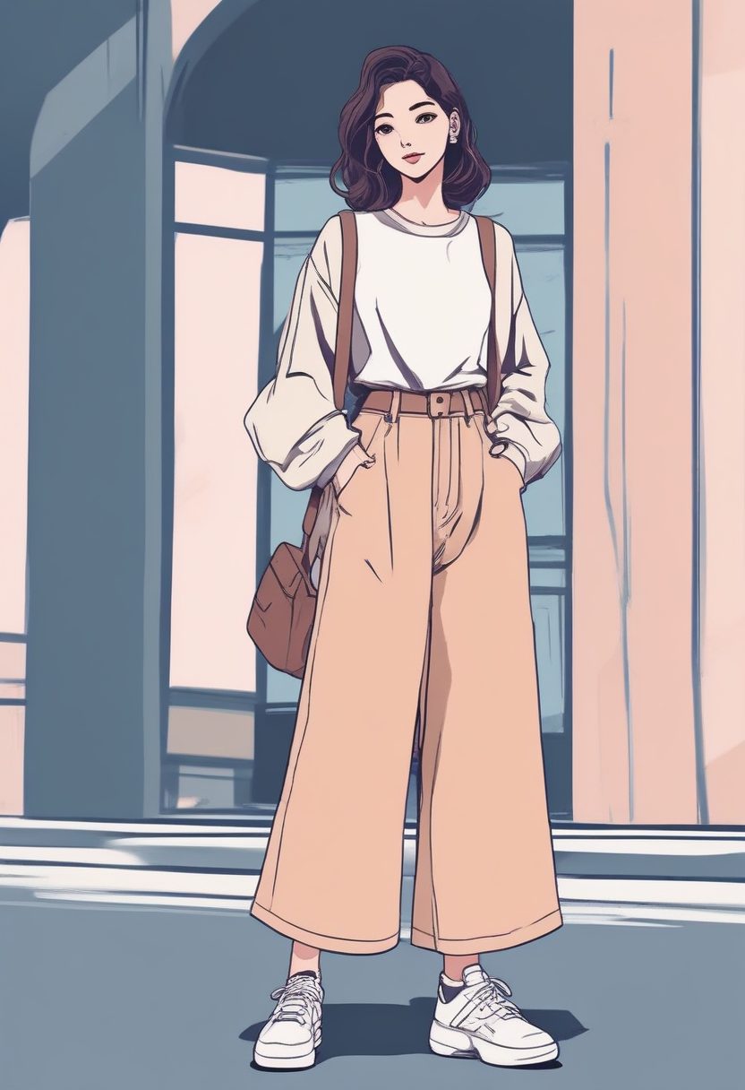 酷飒日系线稿穿搭！极简插画：Cropped Top时尚女孩全身像，做头像绝了！