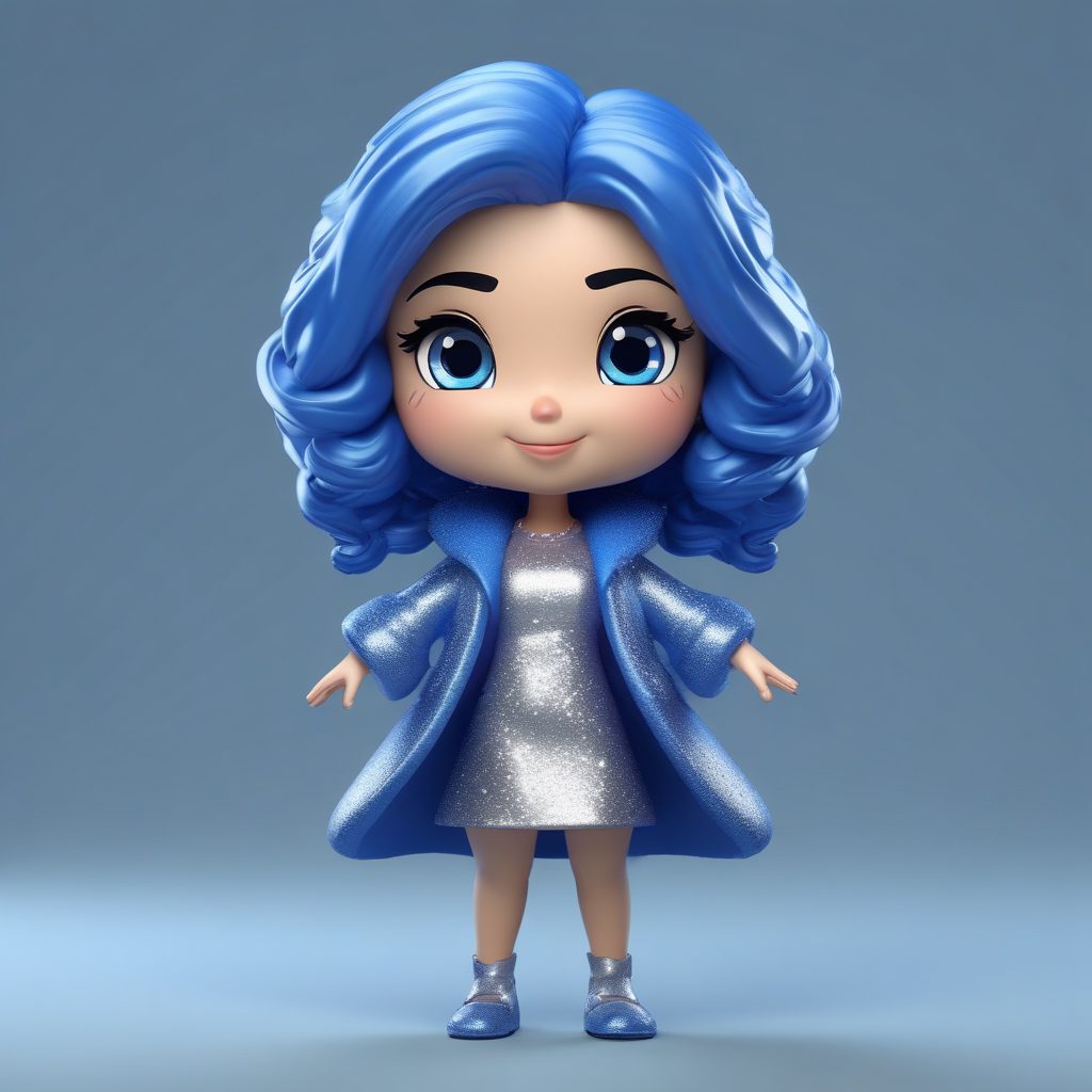 跨年倒计时Q版:闪亮派对裙和兴奋表情的3D渲染模型