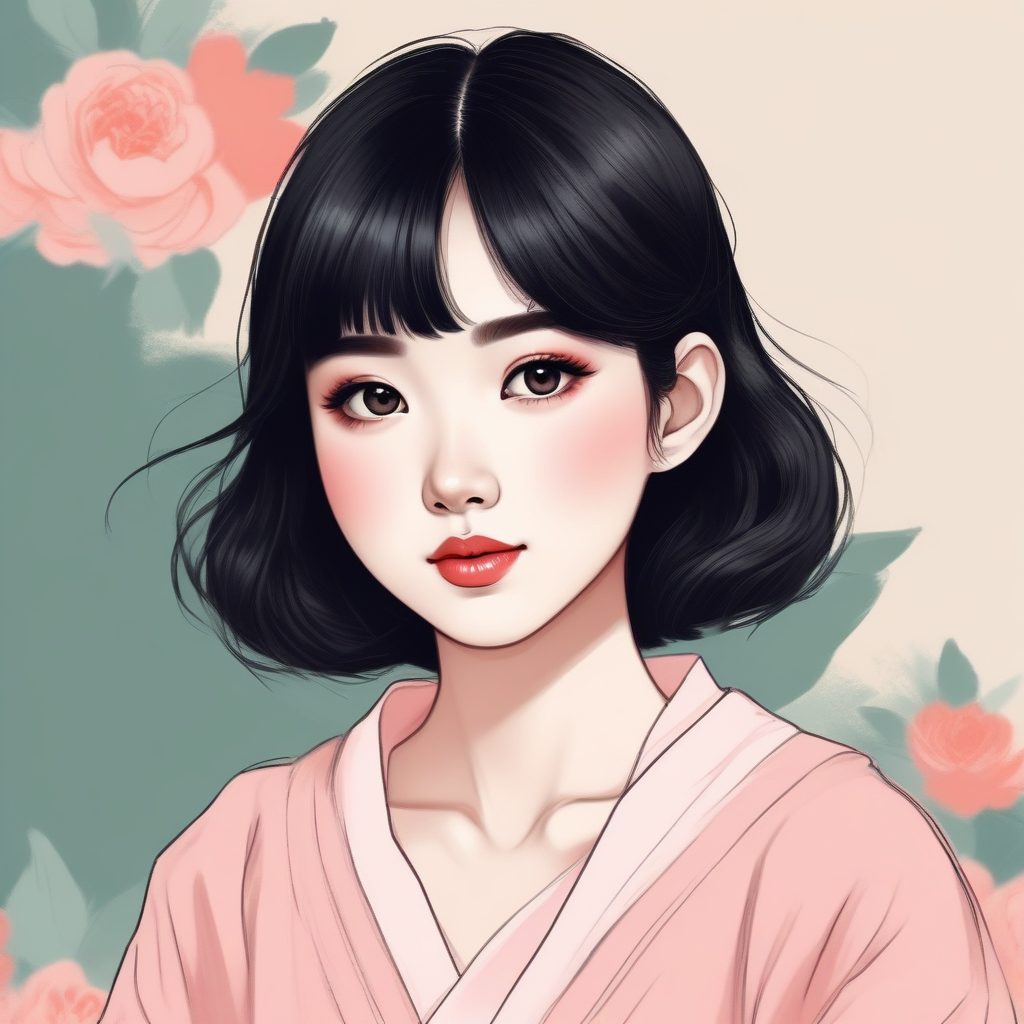 蜡笔风格的复古童话：日系少女手绘头像，带纸张纹理