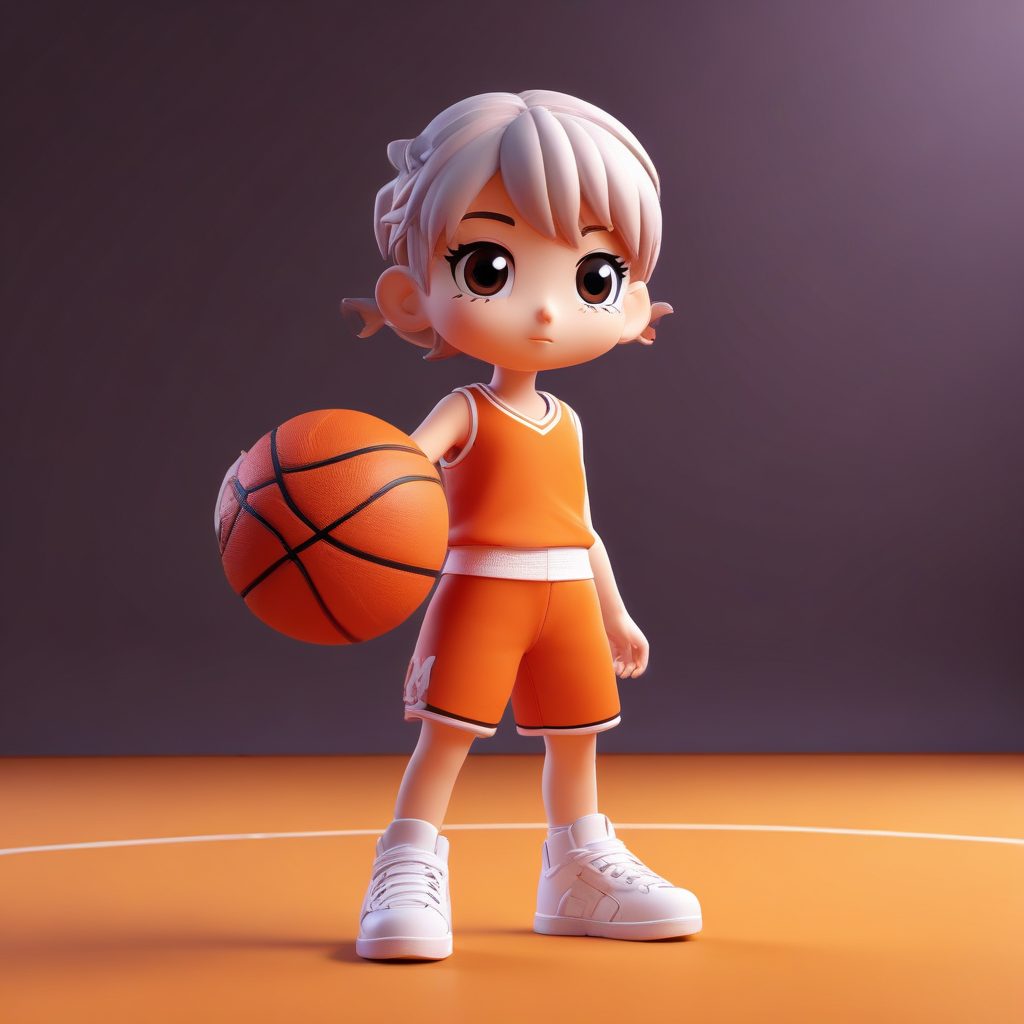 篮球场上的小巨人：专注投篮的Q版运动插画