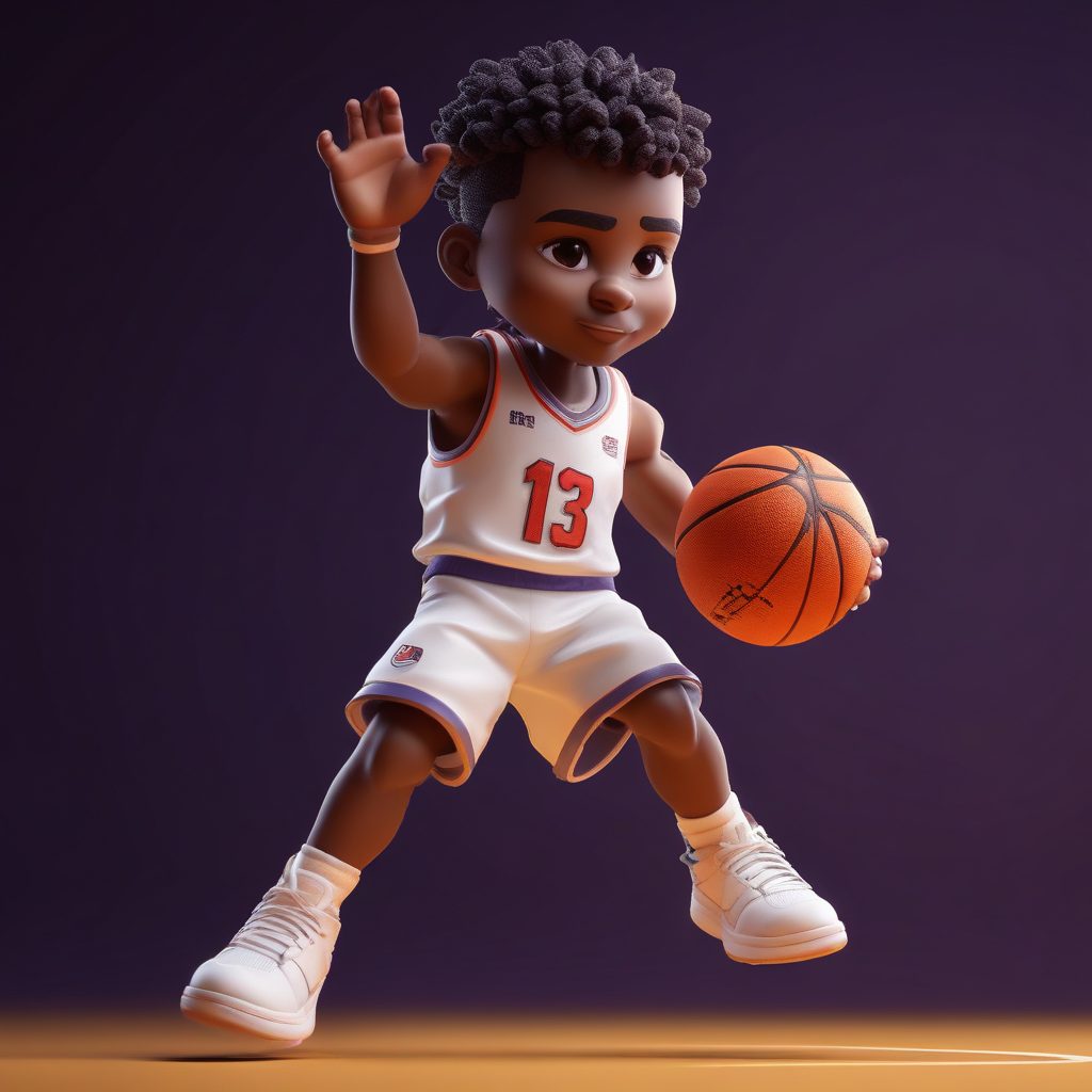 篮球飞人:Q版小人腾空扣篮的全身动态与热血表情AI插画