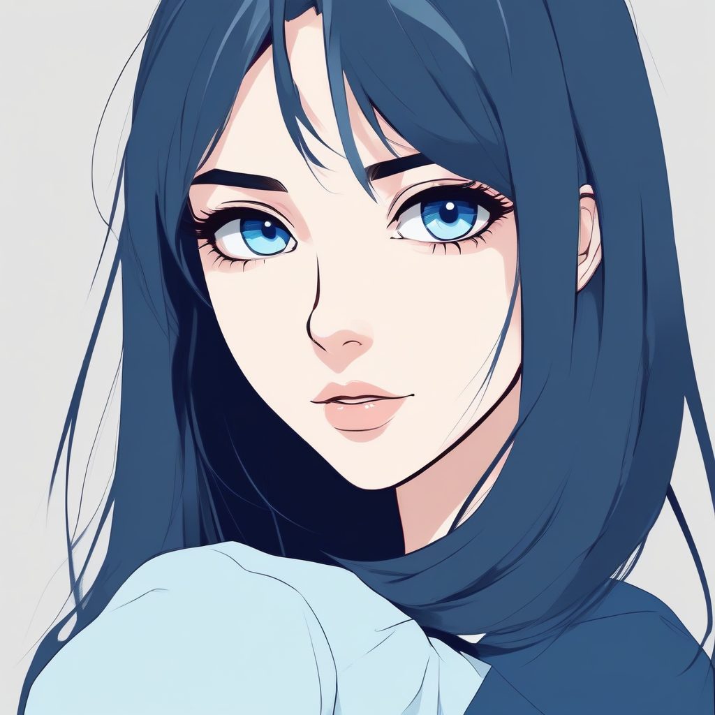 懒人必备！黑发蓝瞳极简动漫少女头像，冷调马卡龙配色高级感拉满