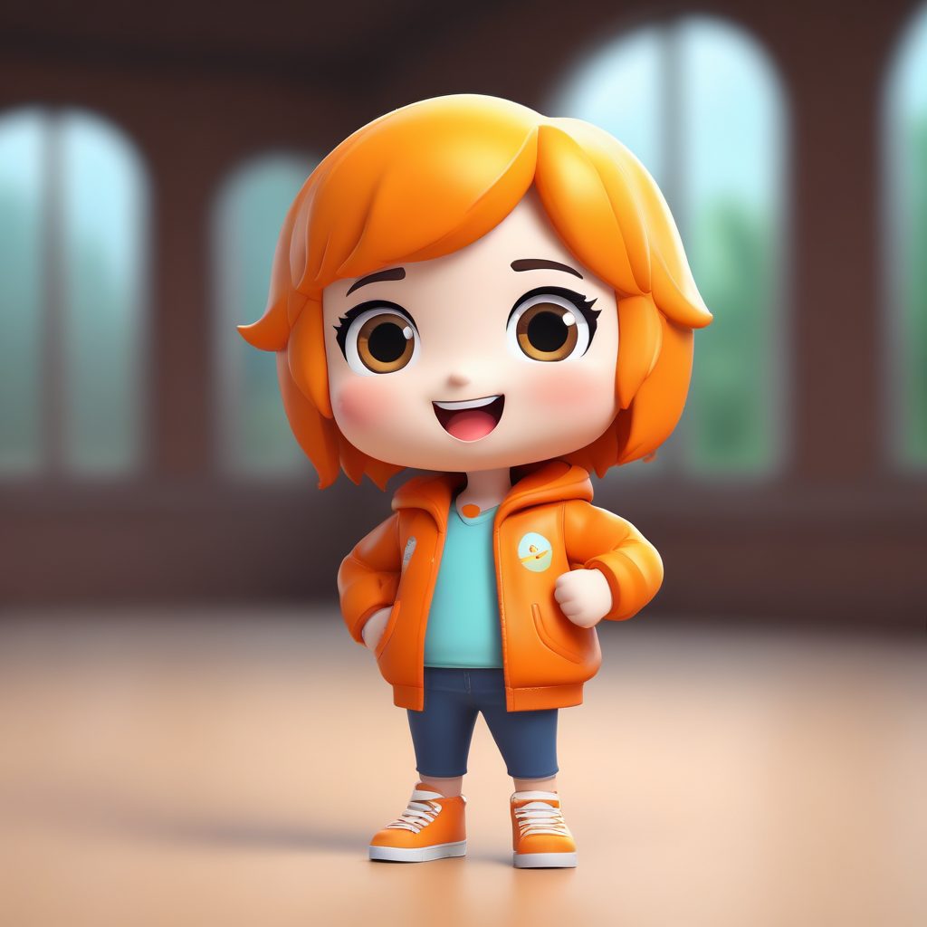 亮橙色夹克Q版少女：伸出大拇指的鼓励表情C4D建模