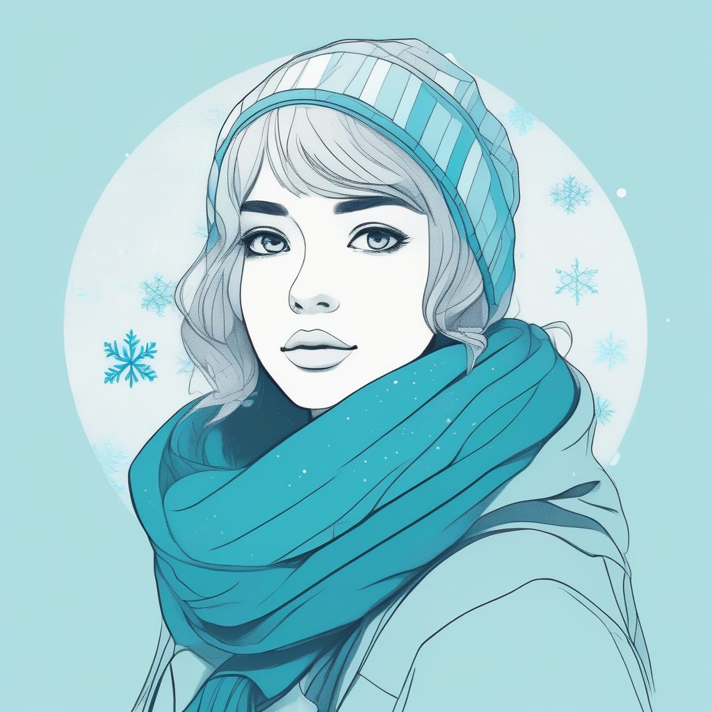 零细节纯色背景：绘制冬日雪花围巾动漫女孩AI肖像教程