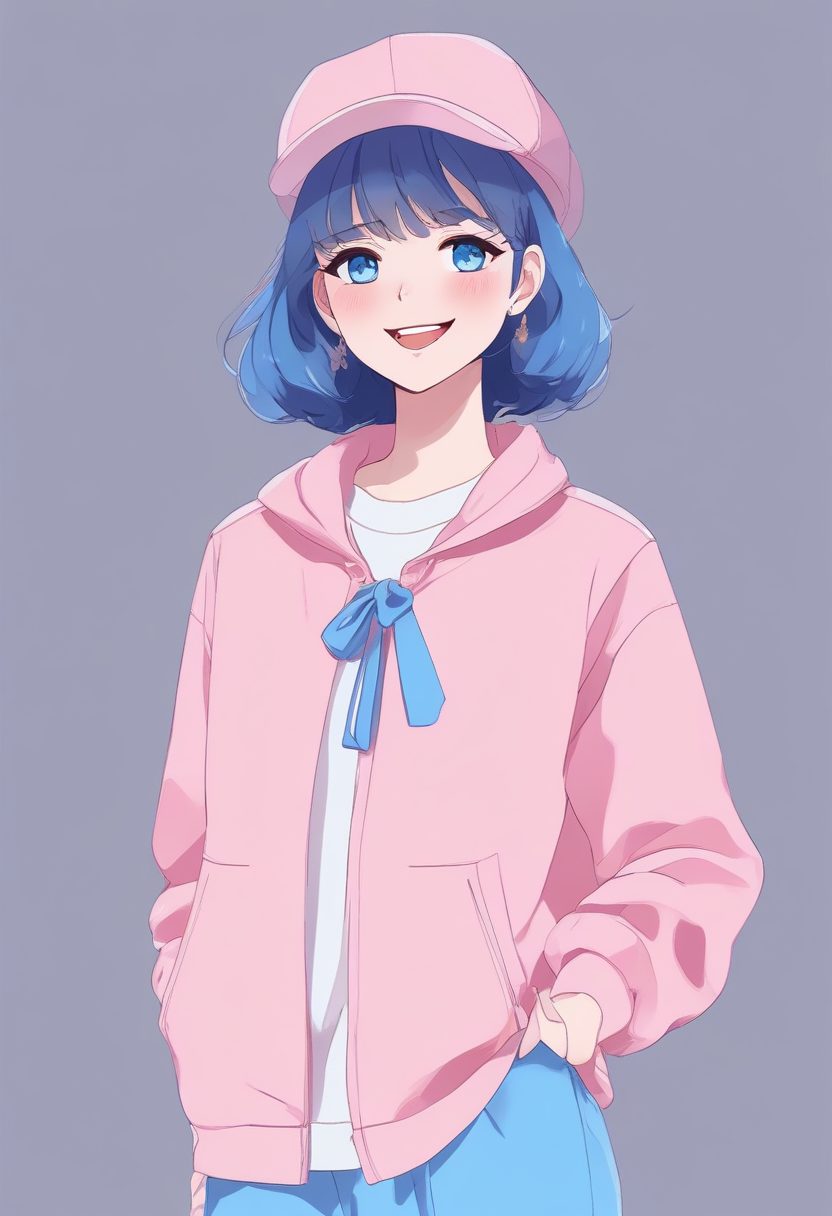 流量密码：粉蓝系时尚女孩极简全身像，低饱和度 Cel Shading 风格解析