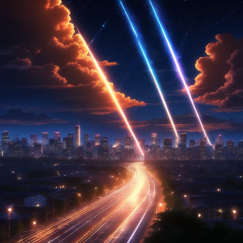 🌃流星之夜！高饱和度动漫风，城市上空的星空奇观，做壁纸太震撼！