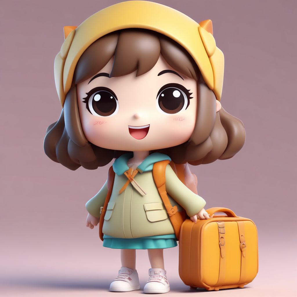 旅行家Q版手办: 动态挥手告别与期待新旅程的表情AI生成