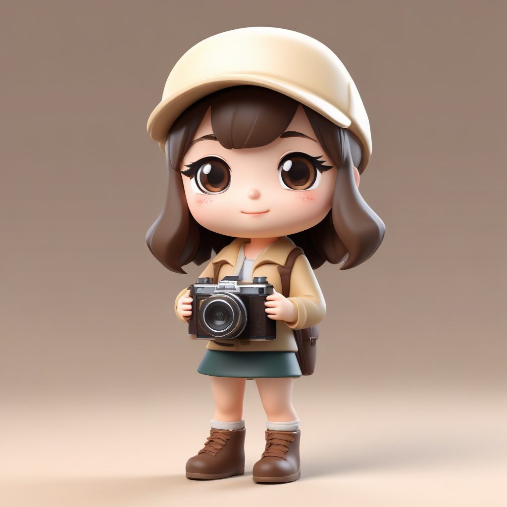 旅行日记博主：Q版摄影师手办！拿相机全身站姿提示词