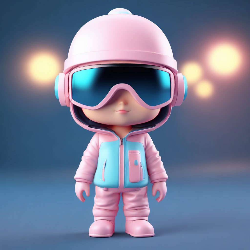马卡龙配色Q版滑雪服:C4D盲盒角色全身站立图