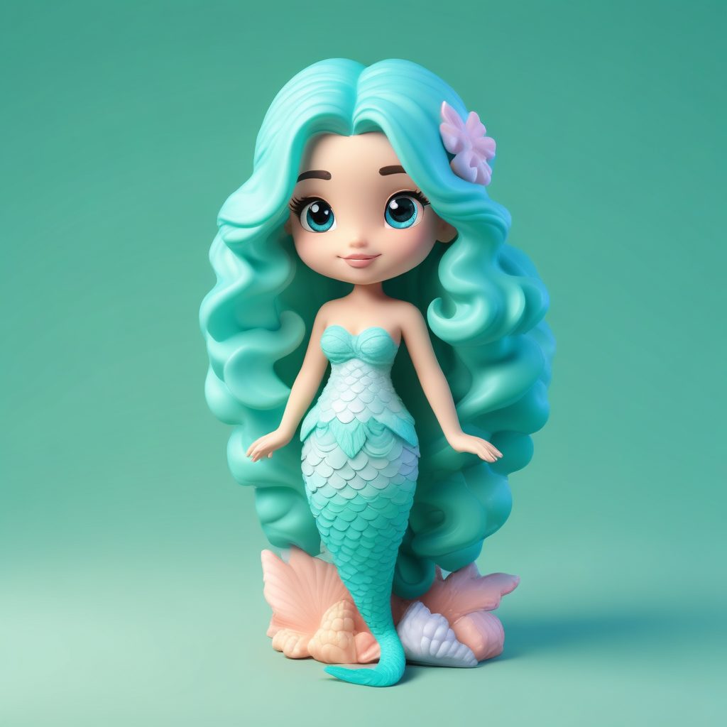 马卡龙配色Q版人鱼公主：超可爱粘土手办3D渲染必备提示词