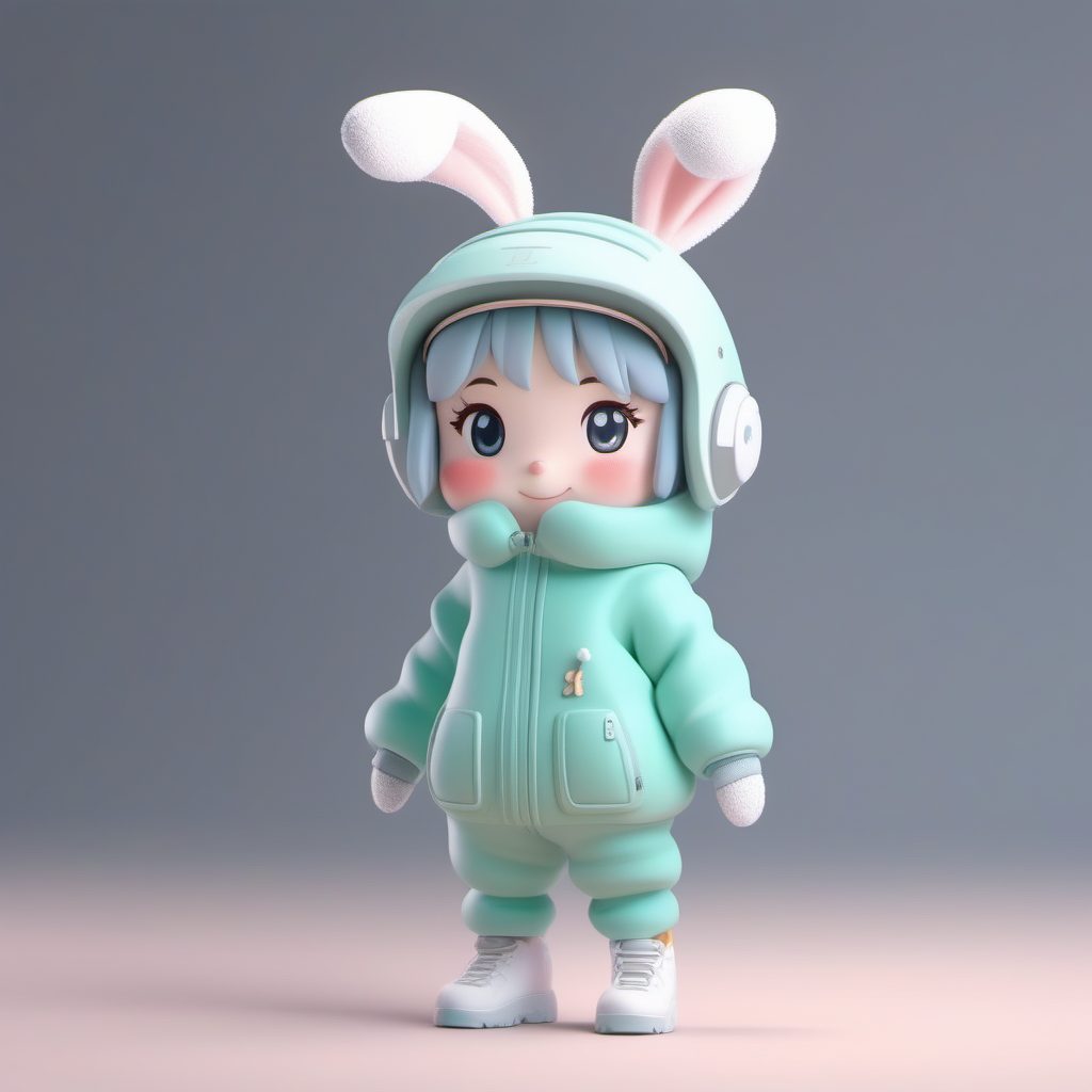 【马卡龙配色】雪地活力主题:Q版兔耳娘3D盲盒艺术图AI提示词