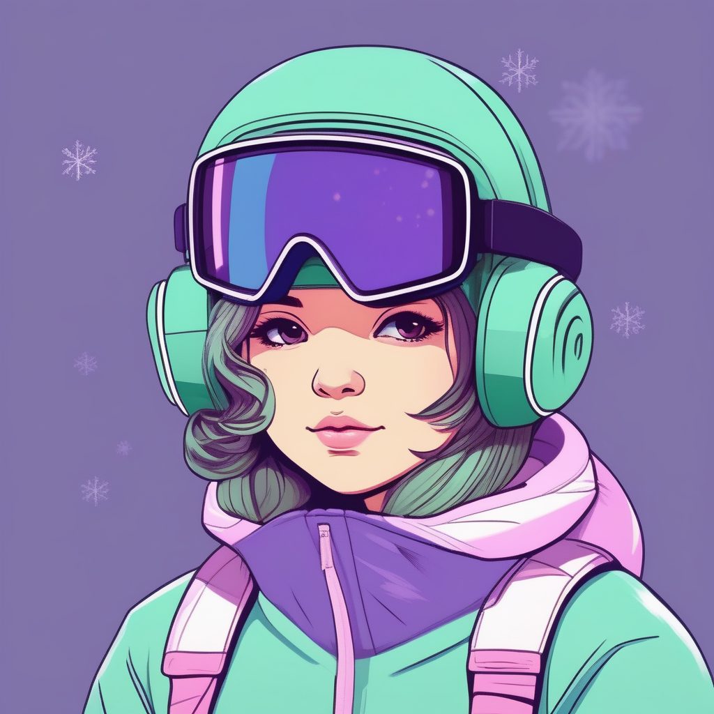 马卡龙撞色运动风:Q版滑雪女孩极简插画生成提示词大全