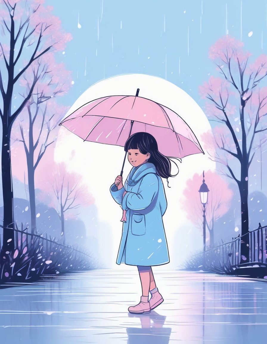 🫧漫画分镜感！极简手绘线稿，可爱少女在雨中的冬日情景