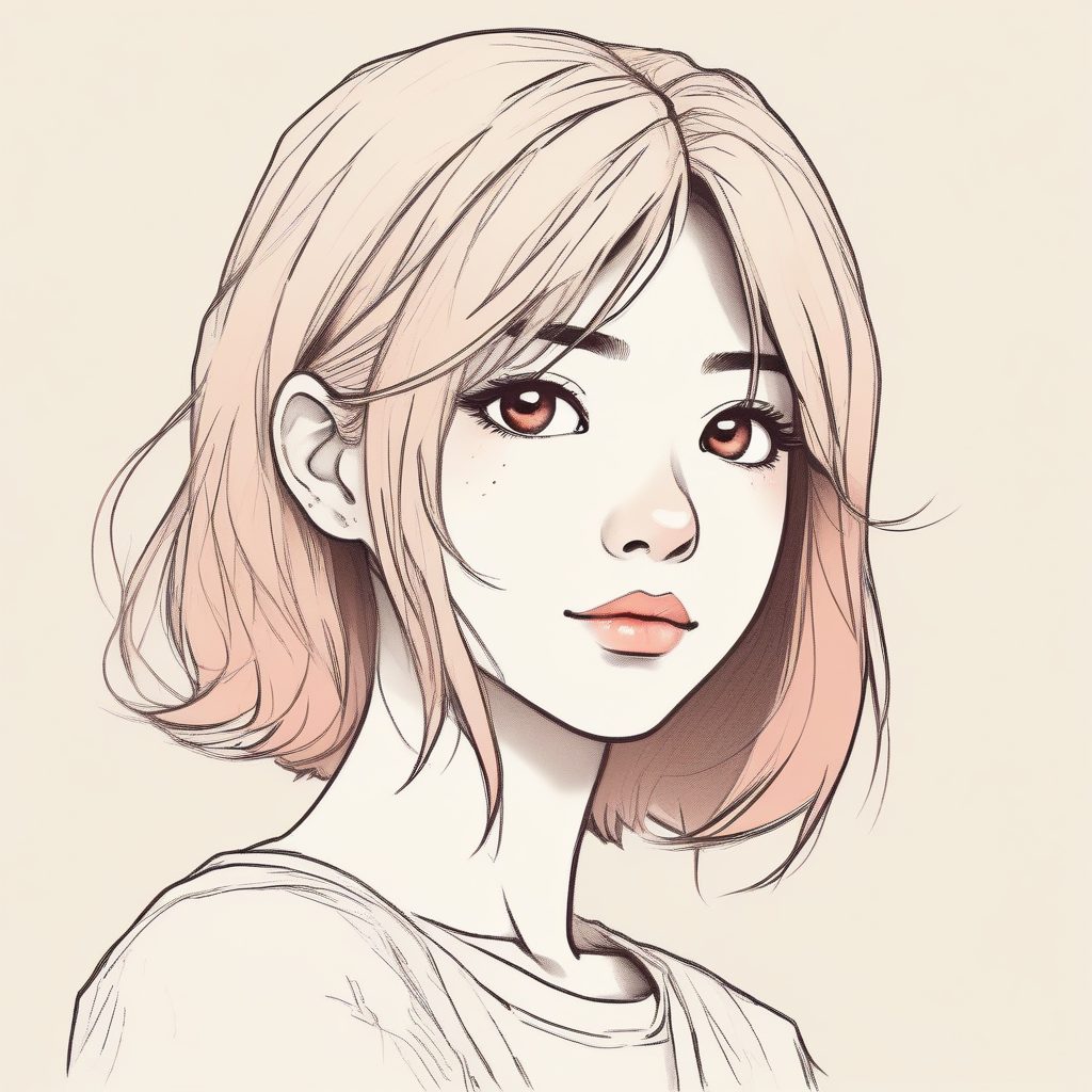 漫画风线条女生：彩色铅笔速写感，复古暖色调，做手机壁纸绝了