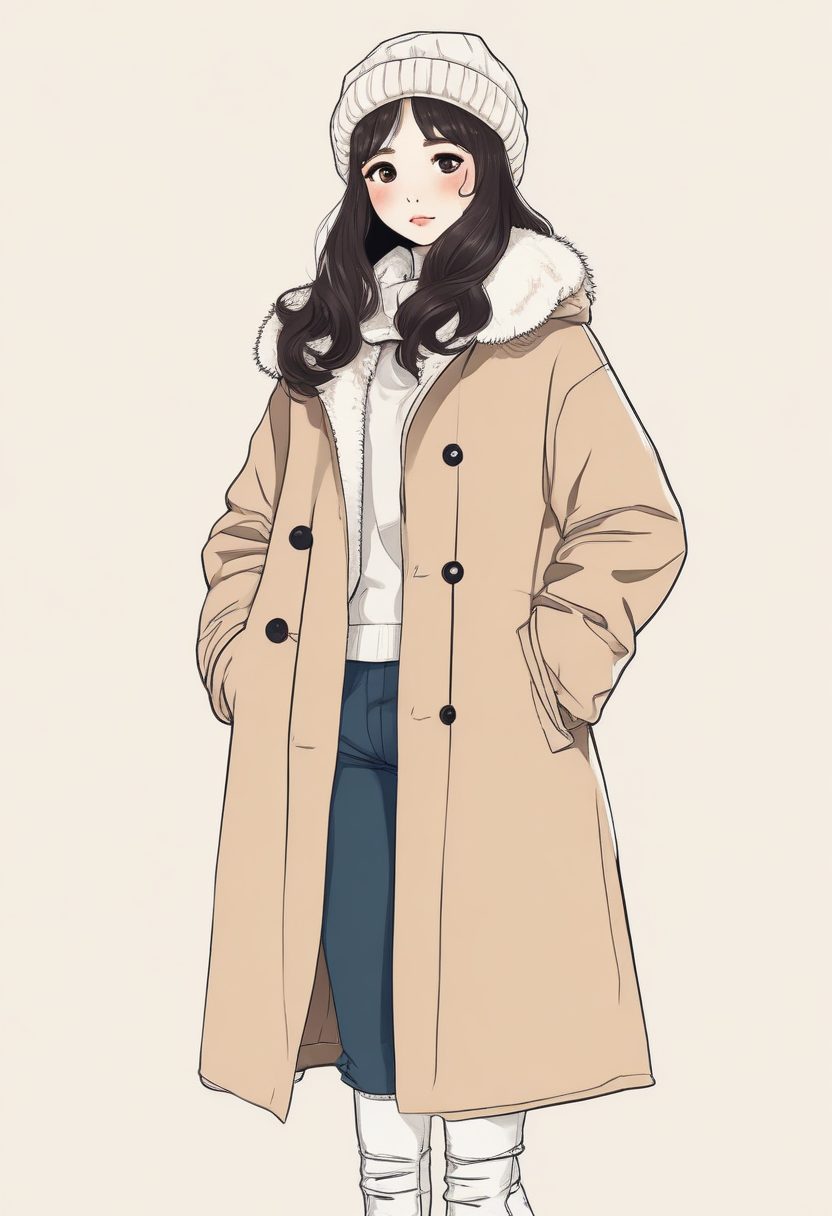 🎨漫画家笔下的冬天！粗线条漫画风韩系少女极简插画，全身壁纸