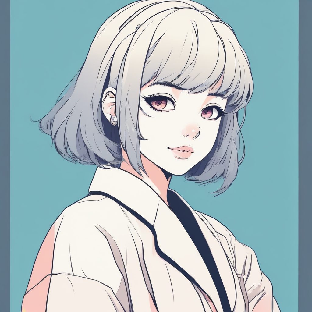 漫画线稿风！Ukiyo-e线条感二次元少女头像，纯色背景高级留白