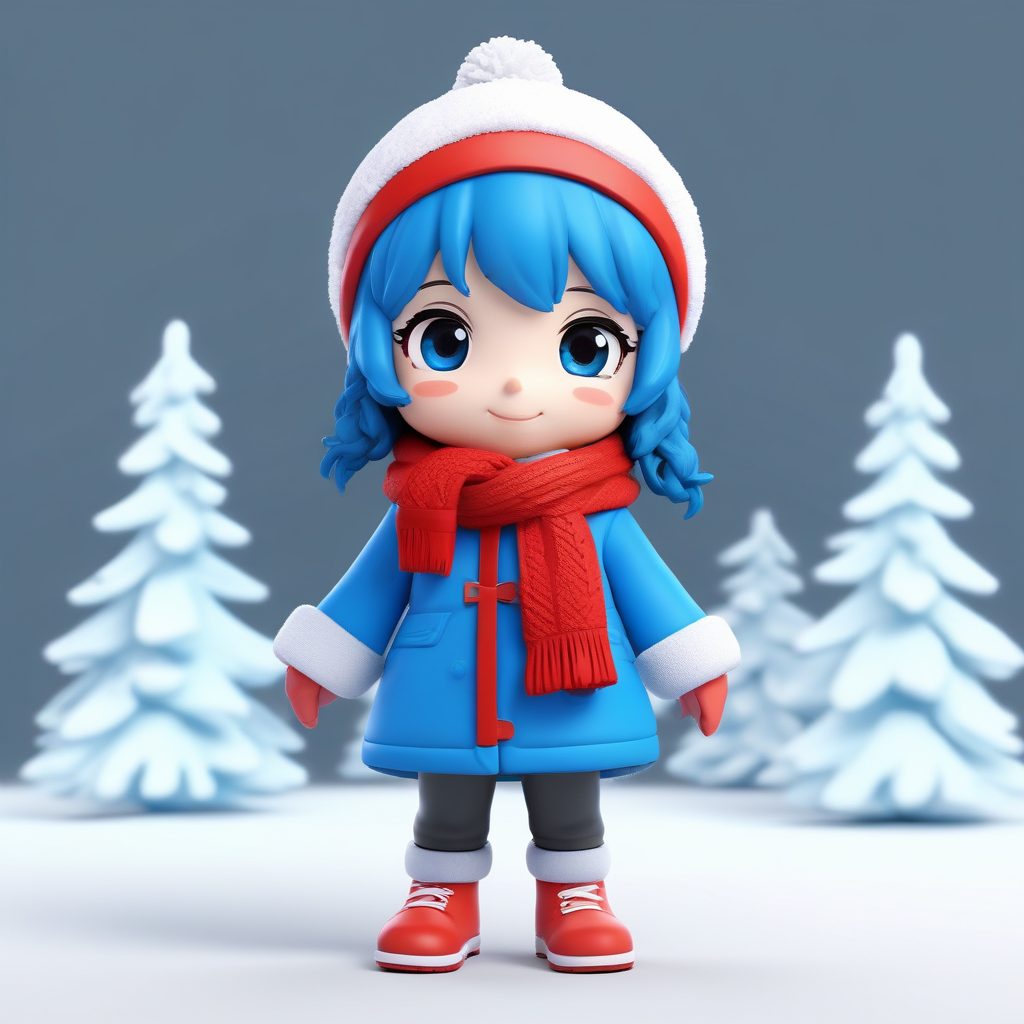 盲盒控必收！3D建模超萌Q版女孩，抱雪球表情包，纯色背景AI生成