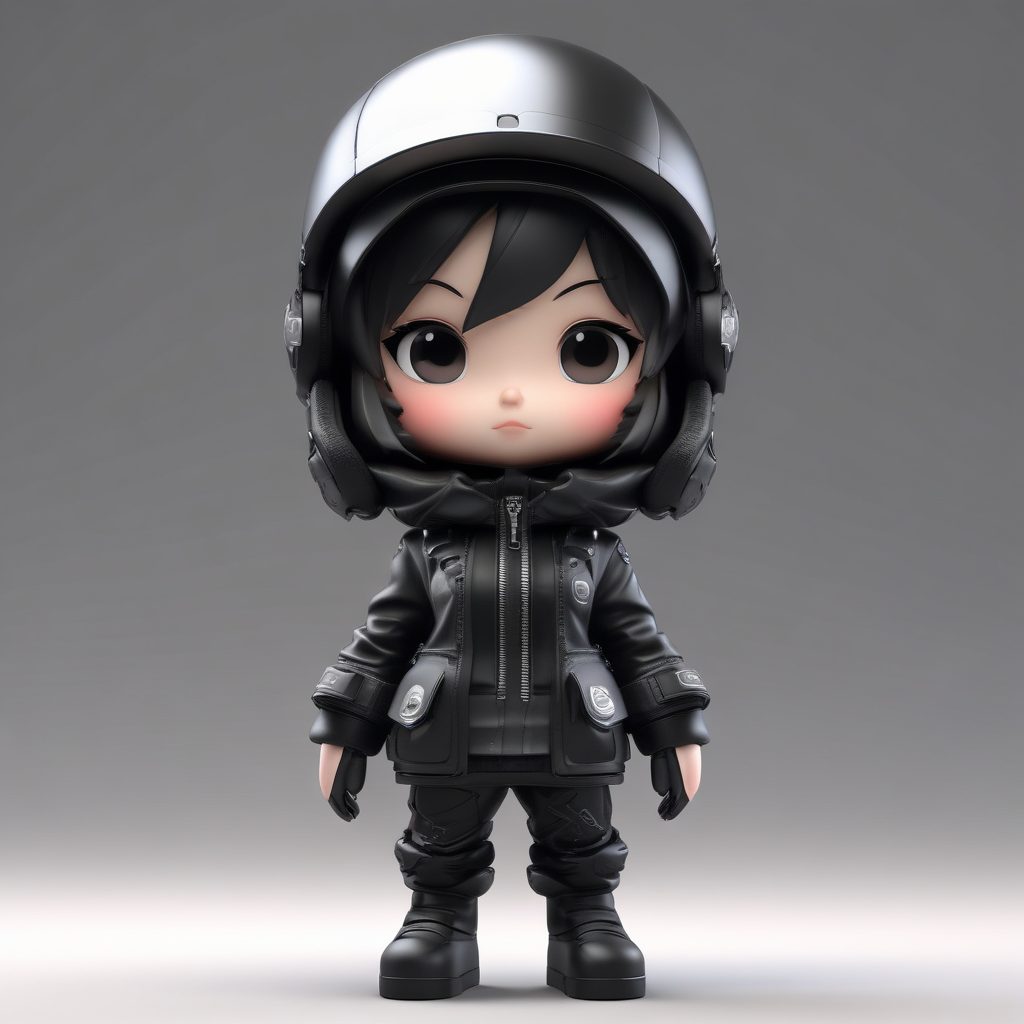 盲盒控速存！超A机能风Q版：冬日黑白Techwear全身像提示词