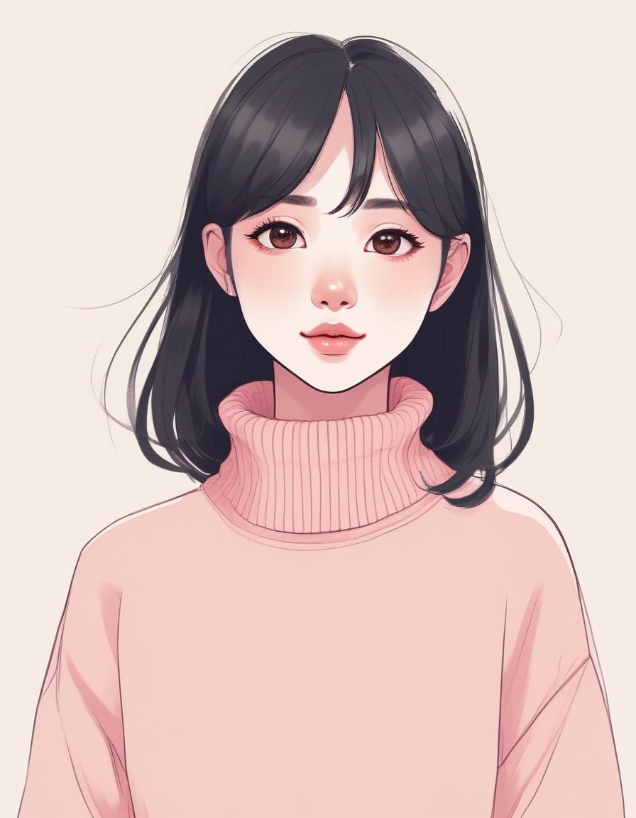 🧶毛衣领可爱少女！治愈系极简插画，低饱和藕粉色，秋冬头像