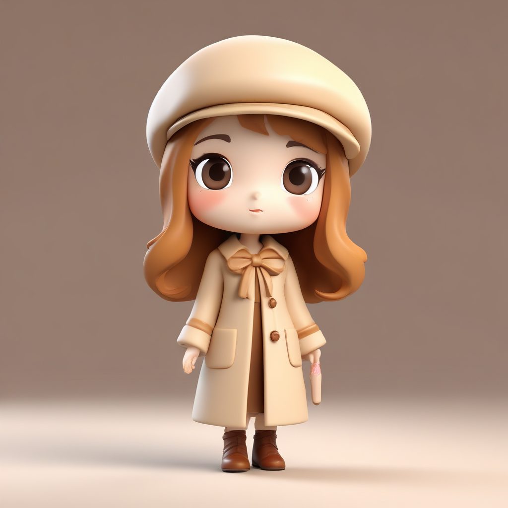 美拉德配色Q版:焦糖色大衣下的复古冬日氛围感插画