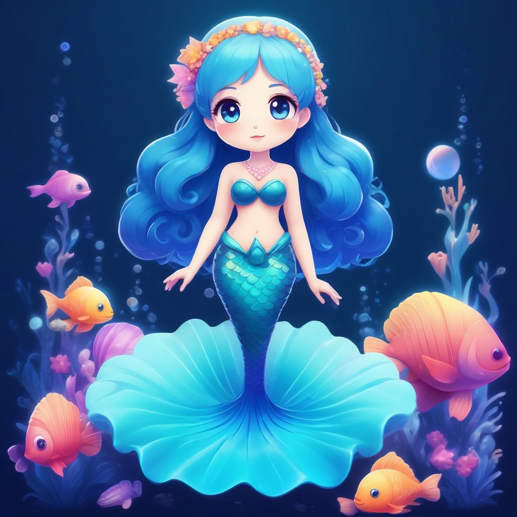 🧜♀️美人鱼公主Q版！海洋梦幻一个可爱时尚Q版动漫人物，表情动作丰富，水光粼粼壁纸
